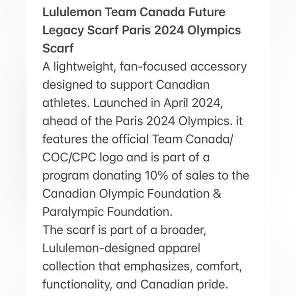 NWT Lululemon Team Canada Future Legacy Scarf Paris 2024 Olympics Scarf - Picture 9 of 10